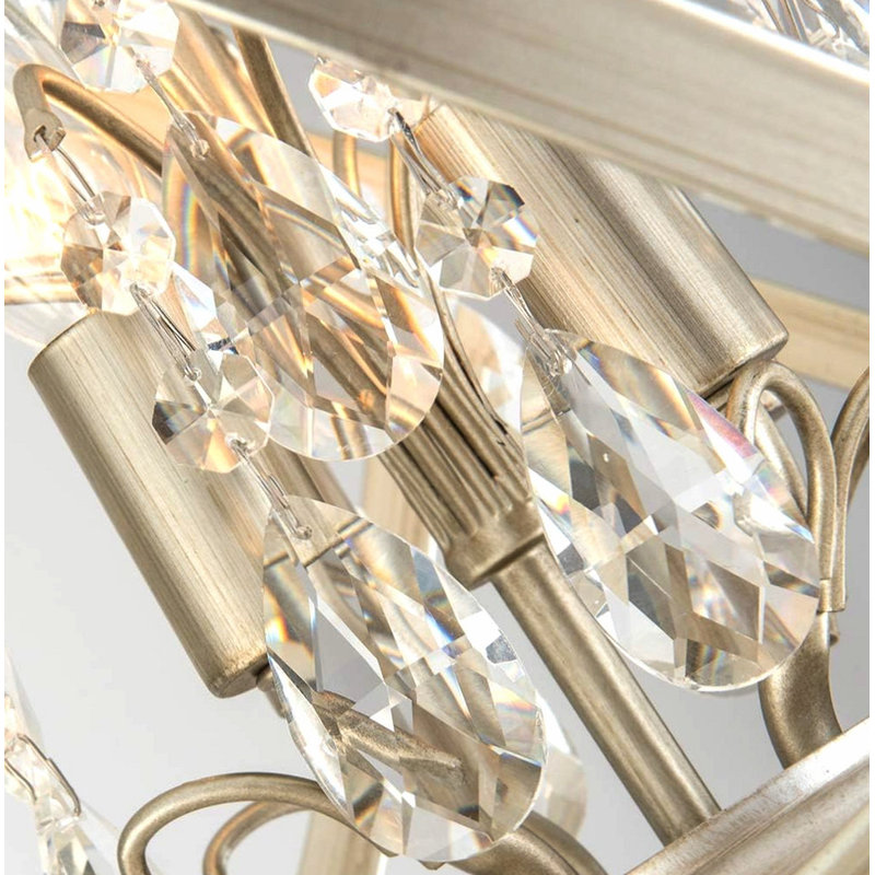 Lustre suspendu moderne à 4 lumières, style ferme, or champagne, avec globes et accents de cristal