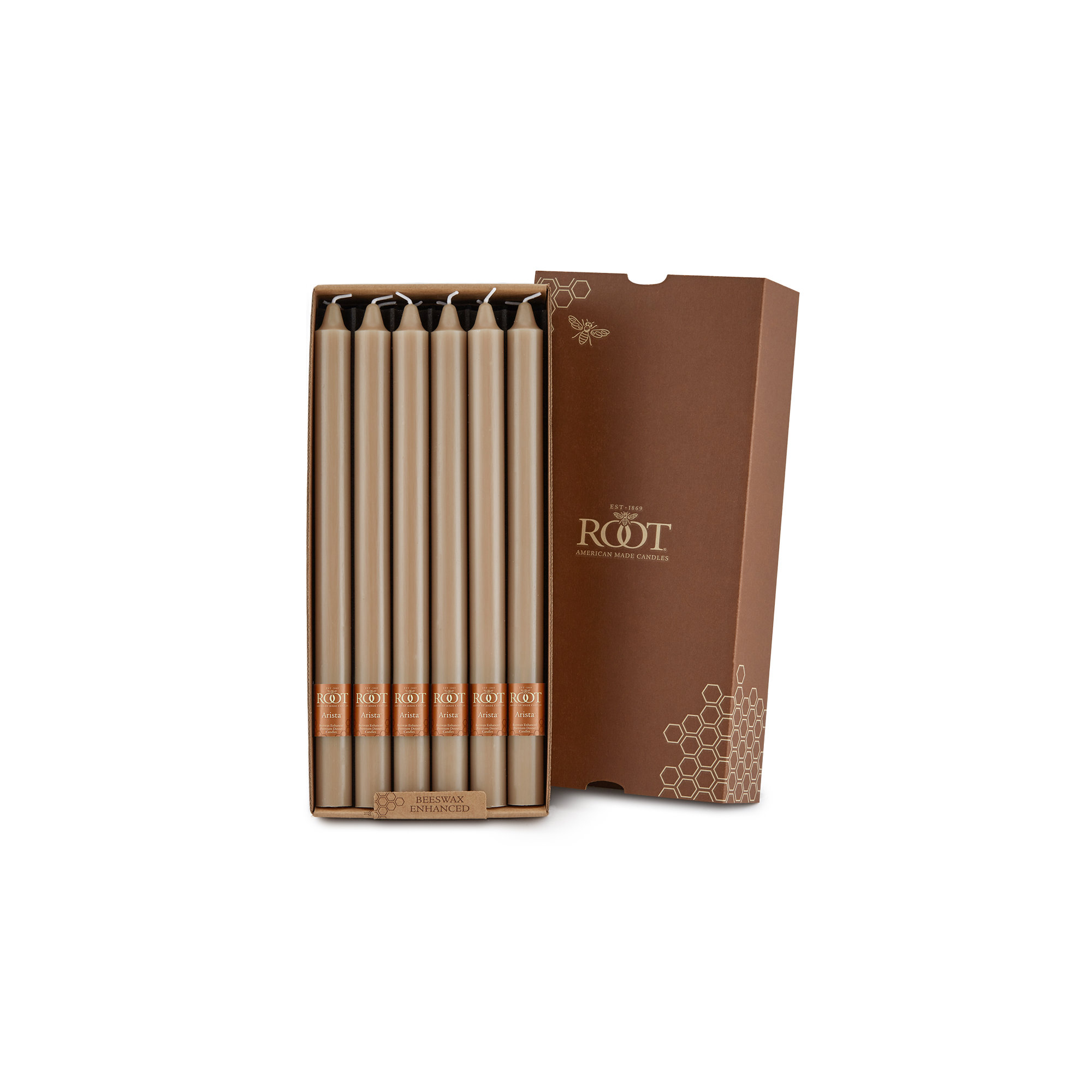 Root Candles Unscented Taper Candle, Taupe, 12" H x 0.88" W x 0.88" D