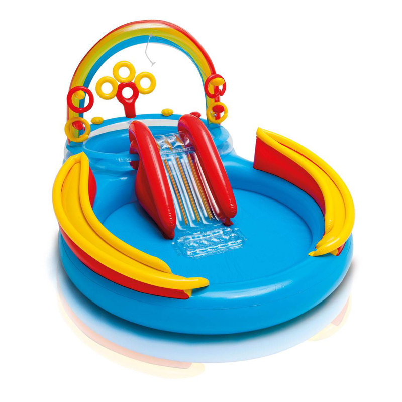 Intex 9.75ft x 6.33ft x 53in Inflatable Rainbow Play Pool and Ocean Play Pool