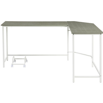 Bureau en L gris et blanc, style moderne, espace de travail qui maximise l’essentiel