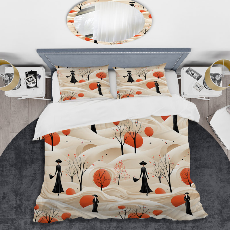 Ensemble de housse de couette chinois Minimimalist Fashion Woman Pattern I, Housse de couette pour très grand lit et 2 très