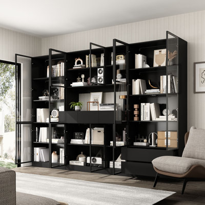Vitrine avec bibliothèque H 78,7 po x l 110 po avec portes en verre et lumières DEL