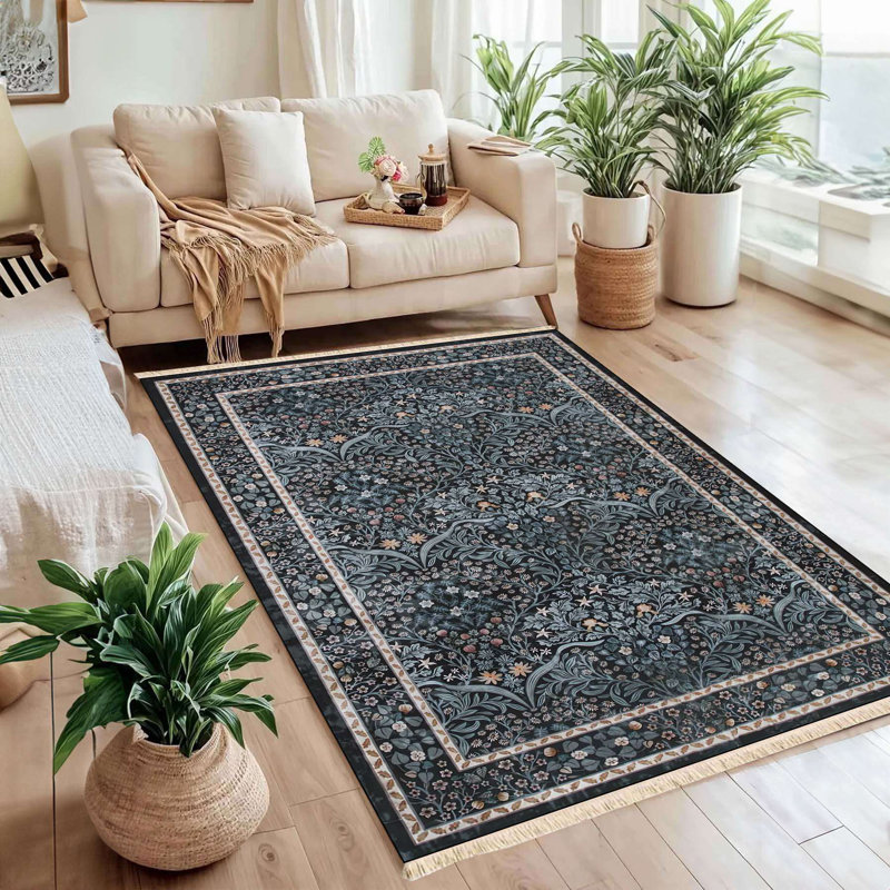 Tapis botanique bleu minuit