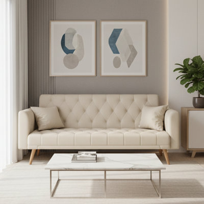 Canapé-lit futon convertible 71 po en velours avec dossier 3 positions, causeuse 2 places pour appartement moderne, crème