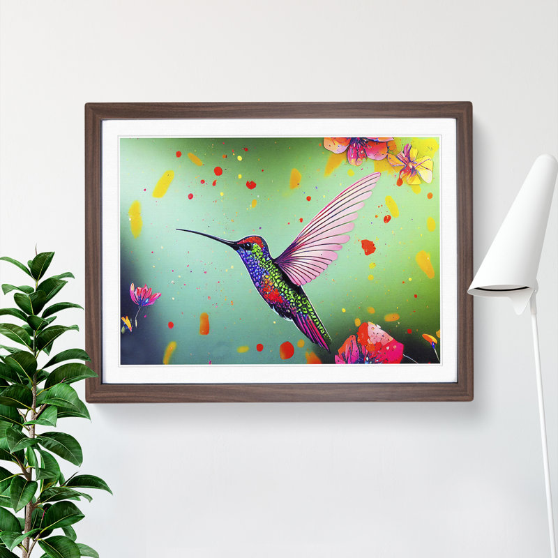 Colourful Hummingbird Vol.1 - Print, 46cm H x 64cm W x 2cm D, Walnut Framed