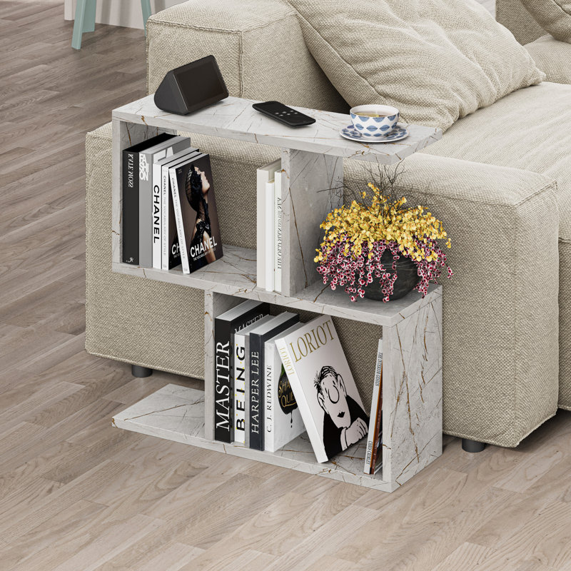 Barbara Side Table Modern 2-Tier Design with Storage Compartments, Grey Marble
