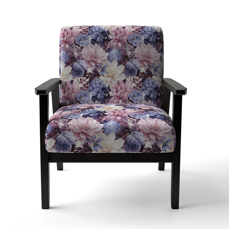Blue And Purple Blooming Chrysanthemum Flowers - Upholstered Farmhouse Arm Chair, Blue Accent Chair