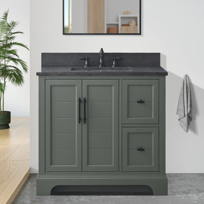 Ensemble de meuble-lavabo autoportant 36 po avec plateau en pierre noire Vannes