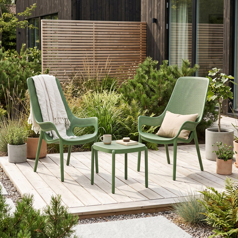 ORLA Side Table with 2 NITA High Back Lounge Chair Set Verde