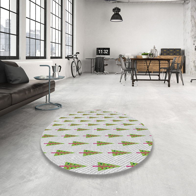 Tapis vert/gris à motifs Oralie, Rond 3 pi