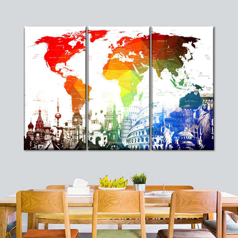 «Rainbow World Map», reproduction sur toile, H 57 po x l 36 po x P 1,25 po