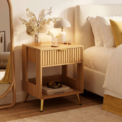 Single-drawer Nightstand with Grooved Finish and Open Storage