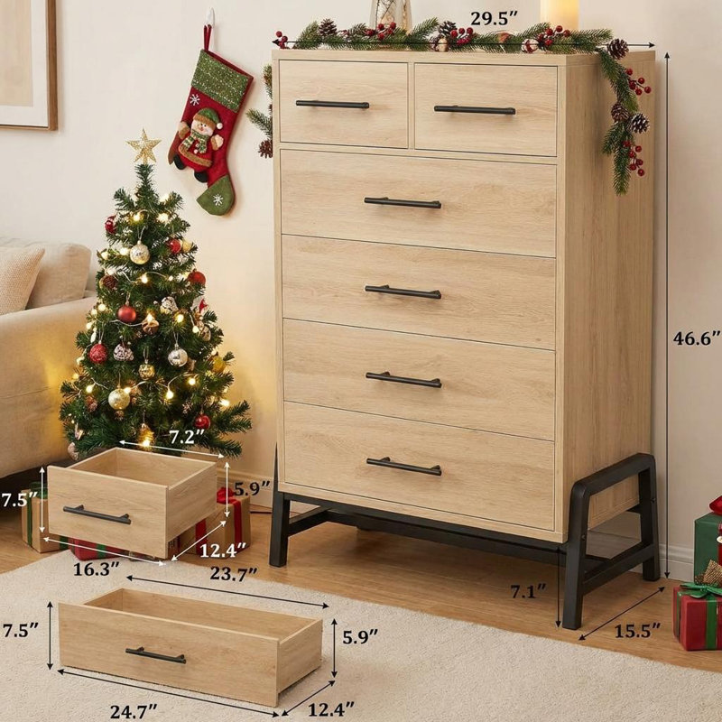 74.9 cm W Chest of 6 Drawers, Tan