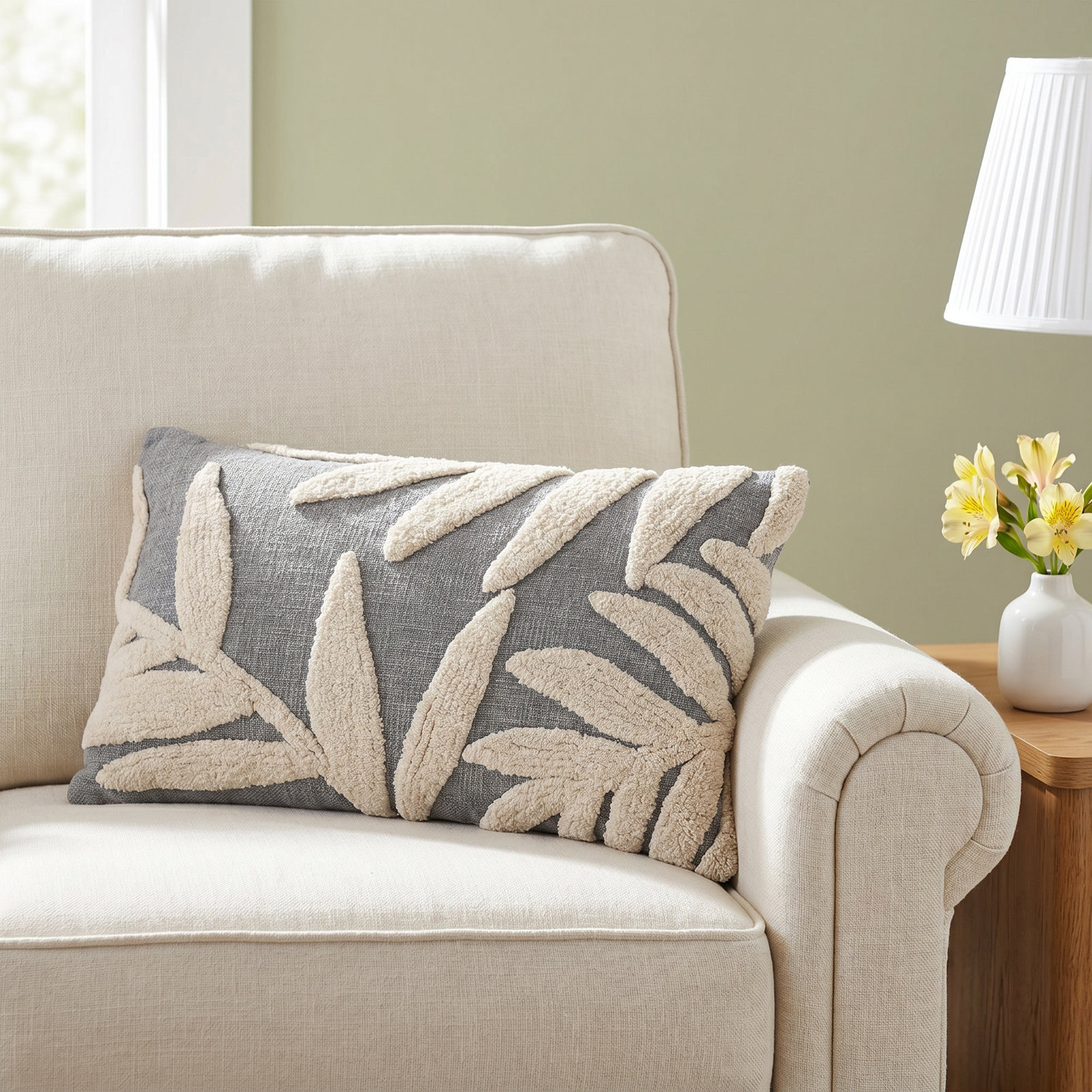 Francie 26" x 14" Embroidered Throw Pillow, Gray