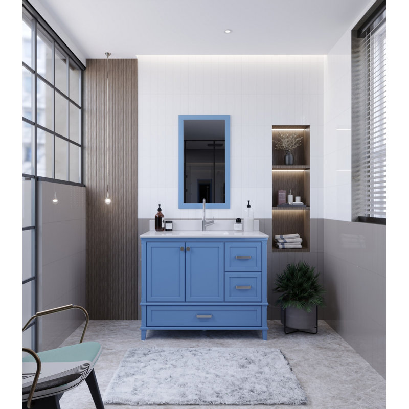 Ensemble de meuble-lavabo simple 41,3 po avec miroir Clabo, Bleu