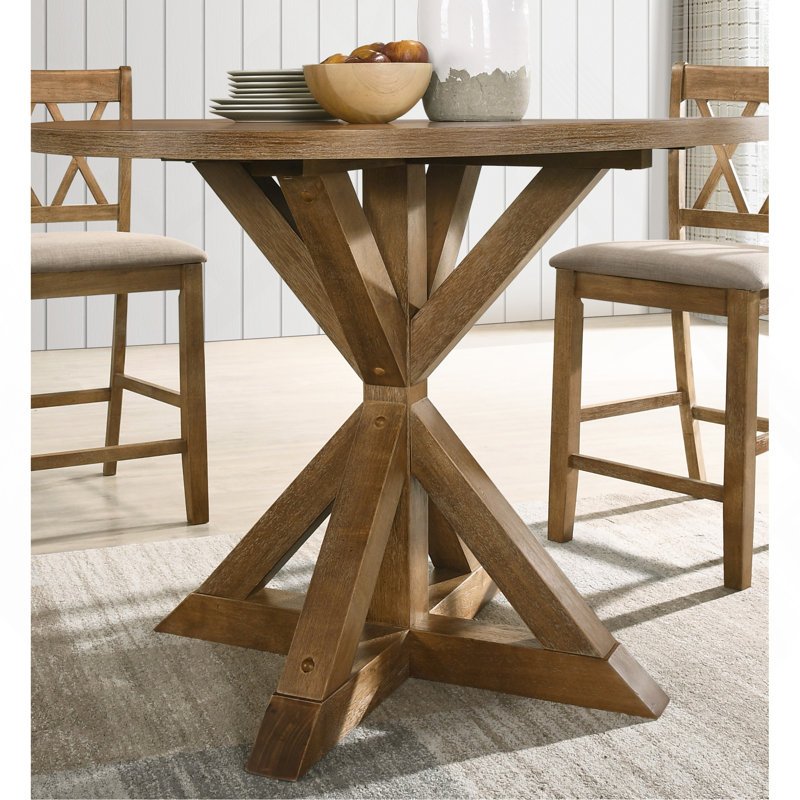 Windvale Cross-Buck Base Counter Height Dining Table, 36" H x 47.2" W x 47.2" D, Brown