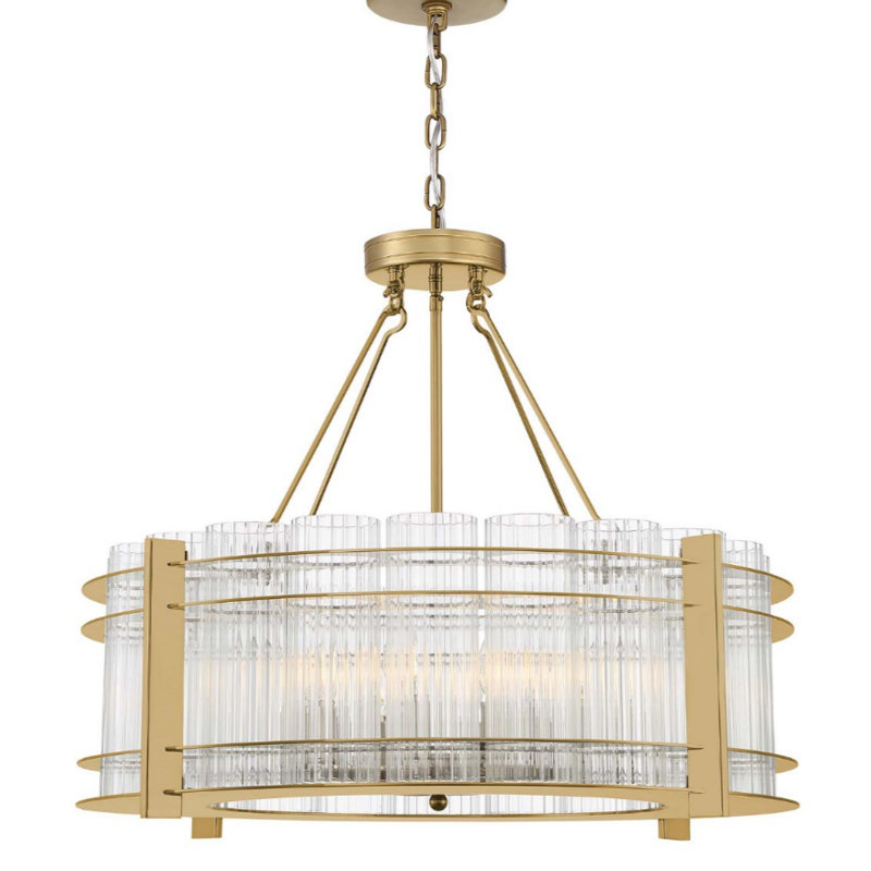 Lustre tambour unique à 10 lumières Leonia, Nickel poli