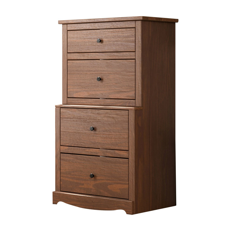 Stav Tall Dresser Chest With 4 Drawers, Plank Style, Solid Wood, Mahogany Brown