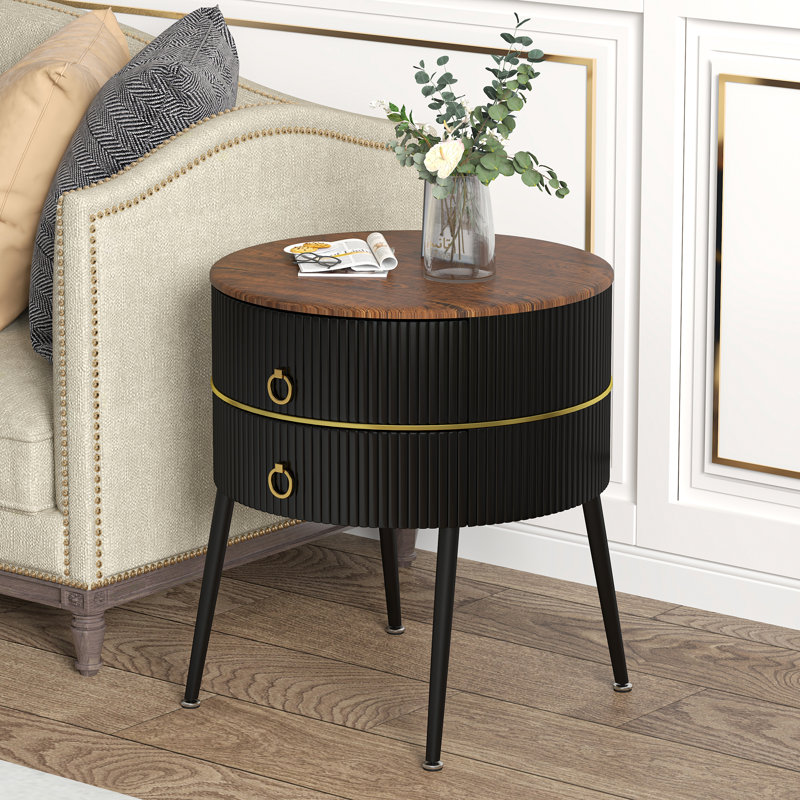 Midwest Side Table with Storage, Brown/Black
