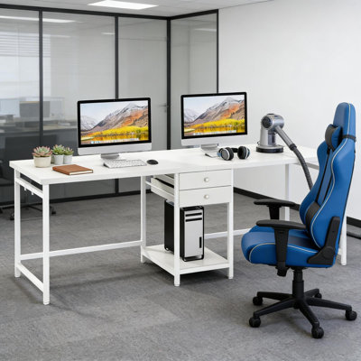 Bureaux spacieux pour deux postes de travail, fabrication en acier MDF, style moderne pour le bureau personnel