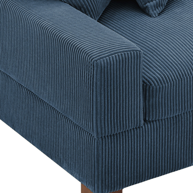 Canapé modulaire rembourré 2 pièces en velours côtelé bleu marine avec dossier coussiné et pieds en bois massif