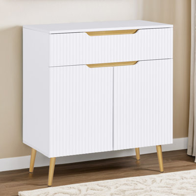 White Console Table with Storage Drawer, Entryway Table with Cabinet