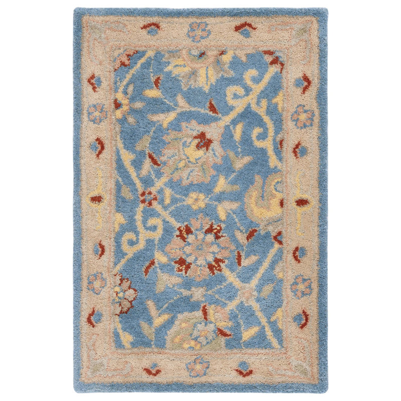 Handmade Blue Wool Tufted Area Rug 24" x 36"