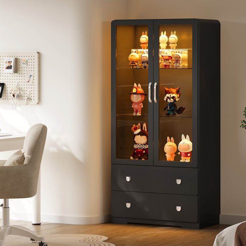 Vitrine haute 64 po avec portes en acrylique et lumières DEL, Noir