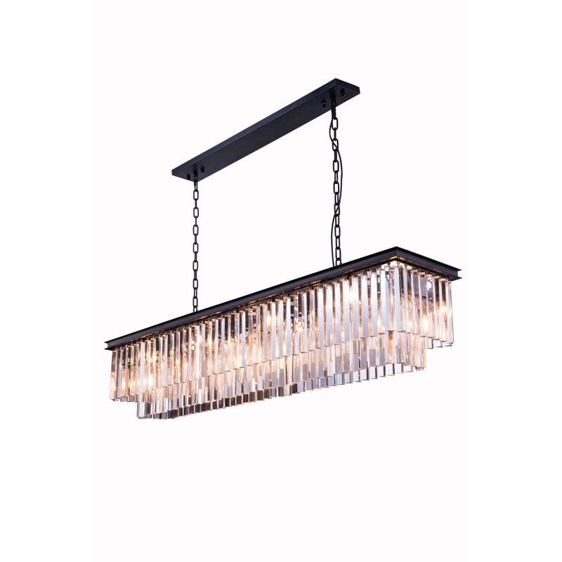 Lustre rectangulaire en cristal 12 lumières Yazmin, Brun moka, Cristal (transparent)