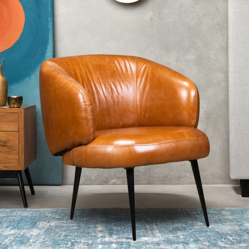 Chaise avec accoudoirs en cuir véritable 27,5 po Versa CAL117 Versa, Cuir véritable brun moyen