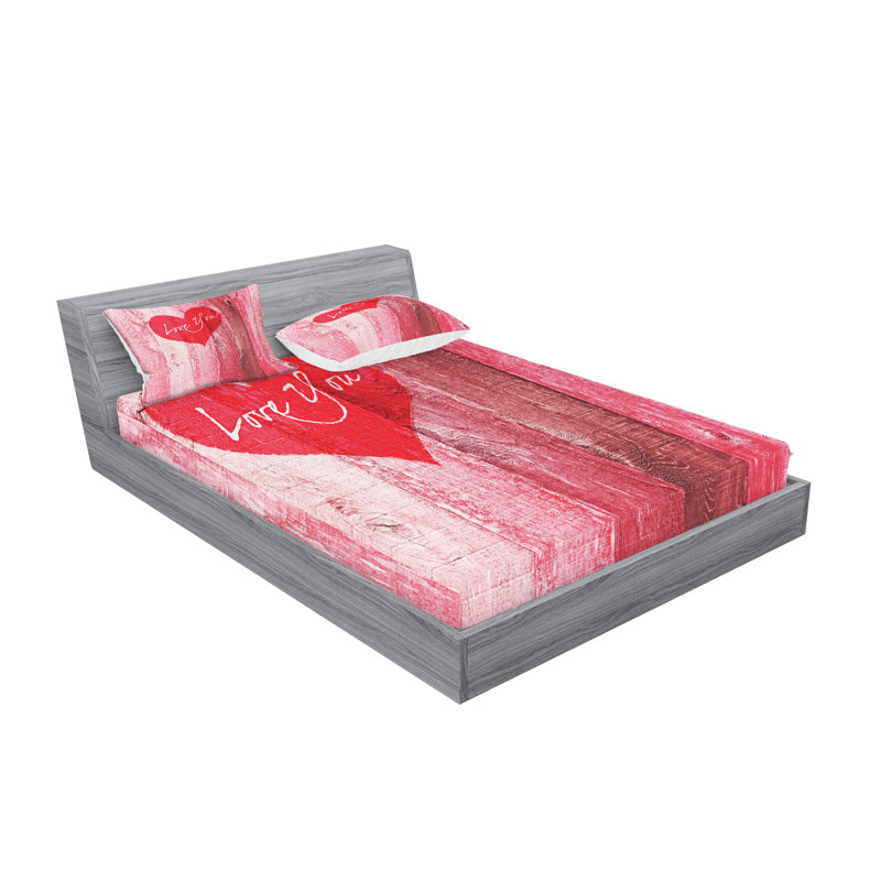 Drap-housse et coussin décoratif Ambesonne Love, rouge rose, Ensemble de draps pour lit double + 4 taies d'orei