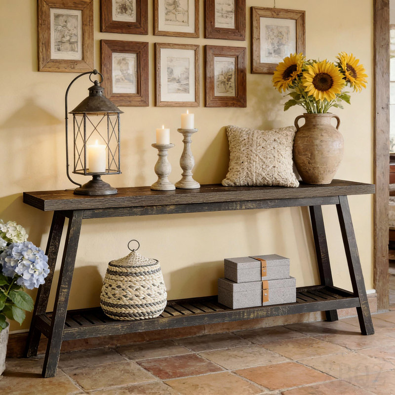 2-Tier Sofa Table,Console Table,Side Table, Dark Brown