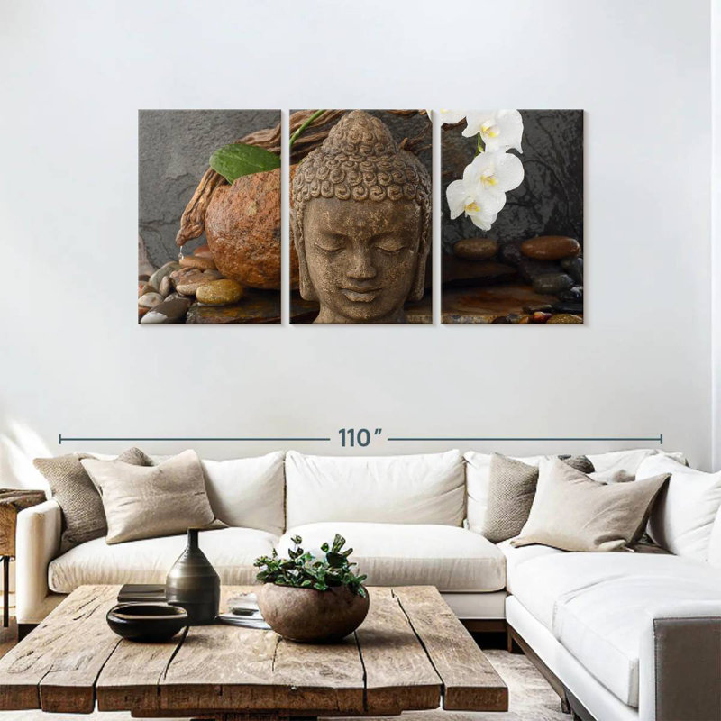 'Buddha Head Sculpture, 39" H x 80" W
