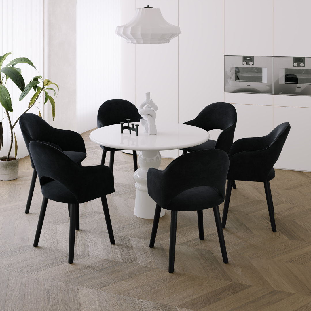 49.5cm H Modern Solid Wood Legs Upholstered Dining Chair with Arm