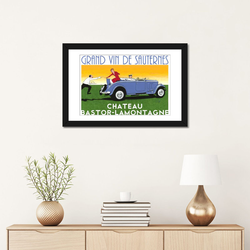 «Cabriolet», publicité rétro sur toile, H 18 po x l 26 po x P 1,5 po, Pas de tapis, Toile avec cadre noir