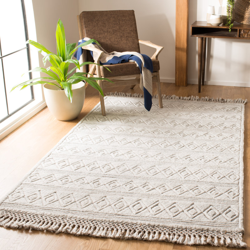 Tapis argenté rectangulaire en coton / polyester touffeté à la main Powell, Rectangle 8 pi x 10 pi