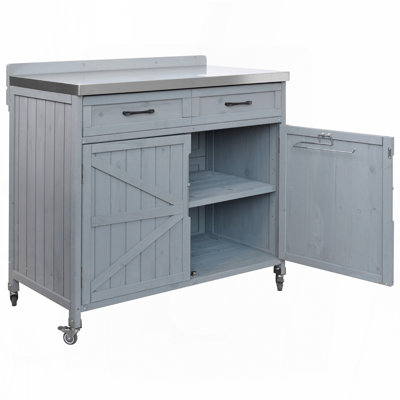39.4" Outdoor Kitchen Cabinet with Stainless Top & Knife Rack