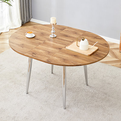Table de salle à manger extensible à grain de bois avec pieds en métal