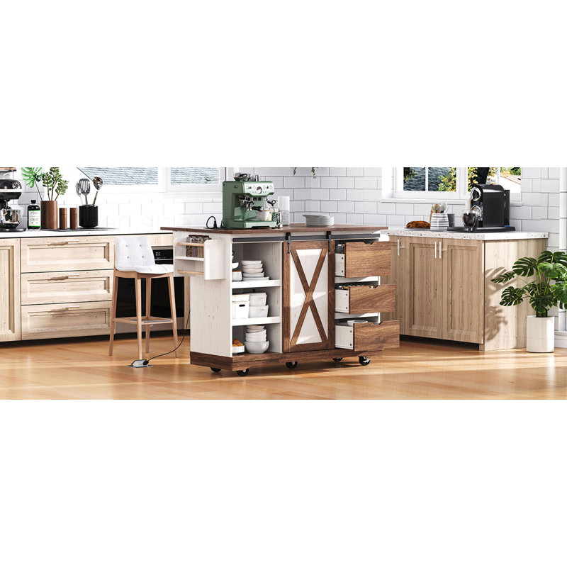 Îlot de cuisine 55,5 po avec abattant, Blanc