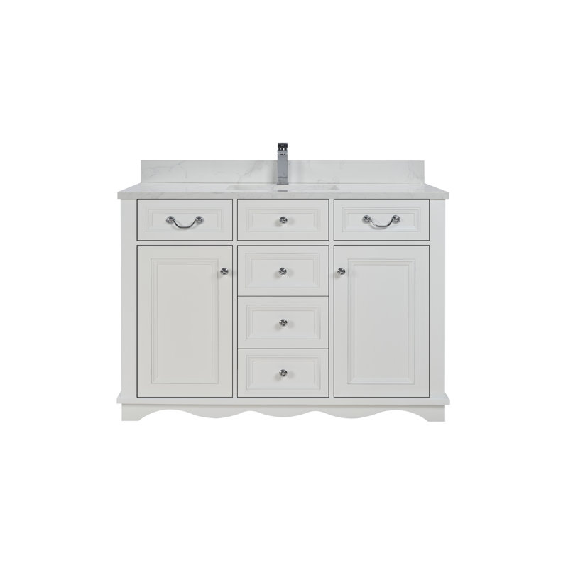 48" Cadet Finish Solid Wood Sink Vanity  With 1' Artificial Stone Top, White