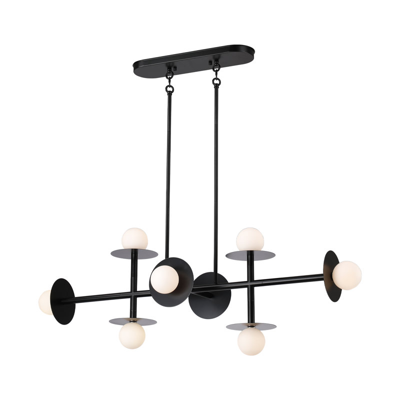 8-Light Nodes Linear Chandelier In Santi Black, Satin Black