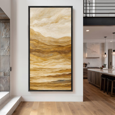 Large Framed Canvas Wall Art - Yellow Layered Mountain Abstract Landscape Prints - 60"x30"