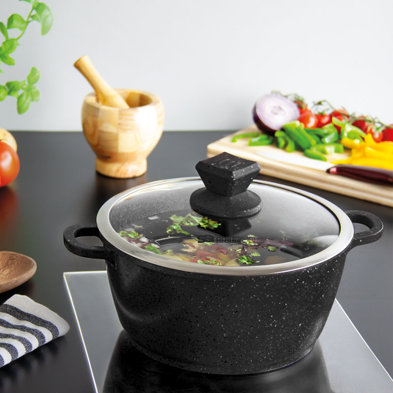 SQ Professional Nea Marbell 5-Piece Non-Stick Aluminium Cookware Set- Induction Ready, Nera (Black)