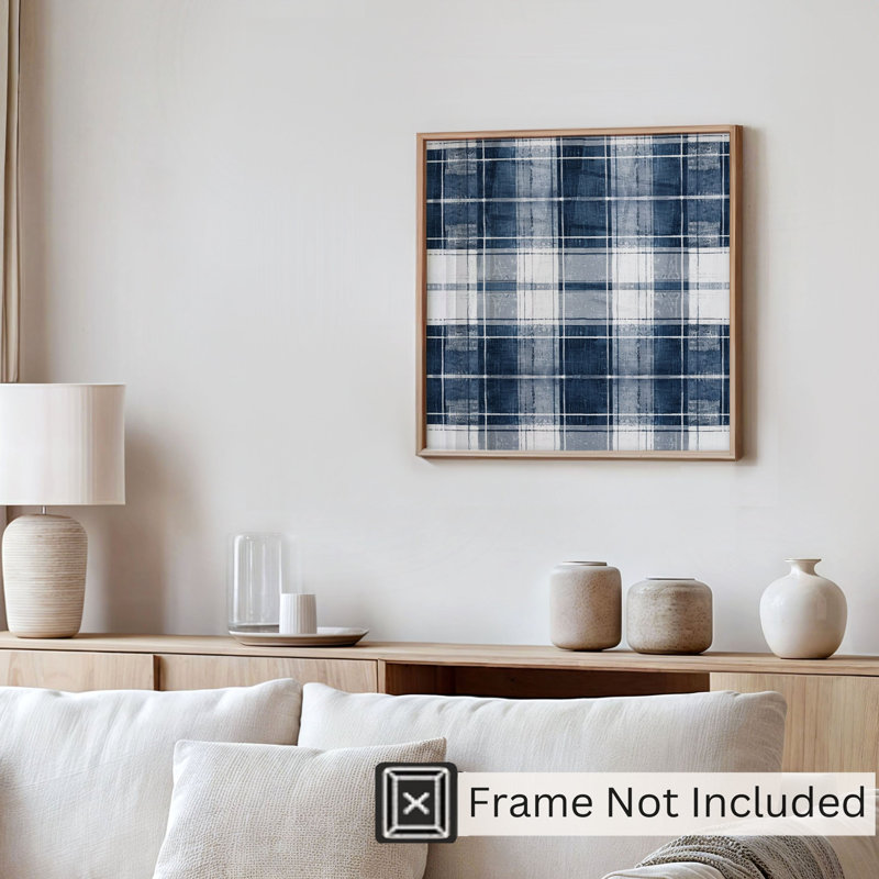 Motif à carreaux abstrait bleu, reproduction d'art moderne sans cadre, H 14 po x l 14 po