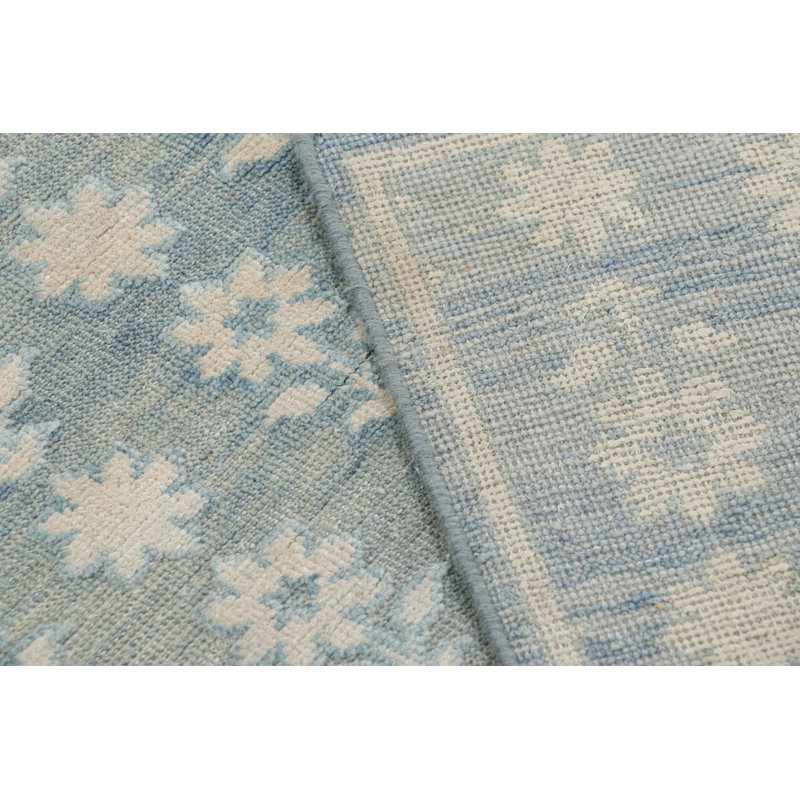Rug & Kilim’S Modern Block Print Rug In Blue With White Floral Patterns, Rectangle 8' x 10'