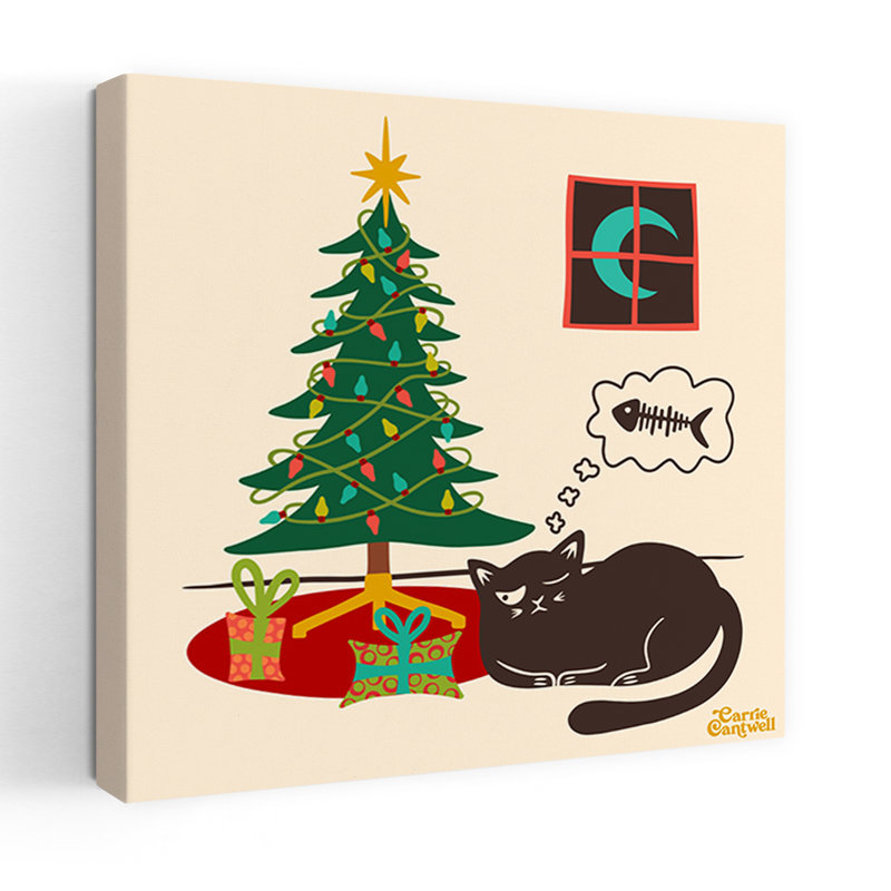 Art contemporain, arbre de Noël rétro, art de chat, H 48 po x l 48 po