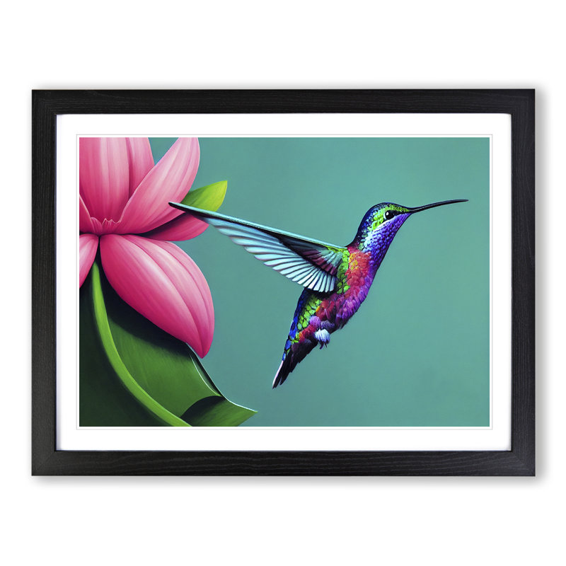 Timeless Floral Hummingbird - Single Picture Frame Print, 46cm H x 64cm W x 2cm D, Black Framed