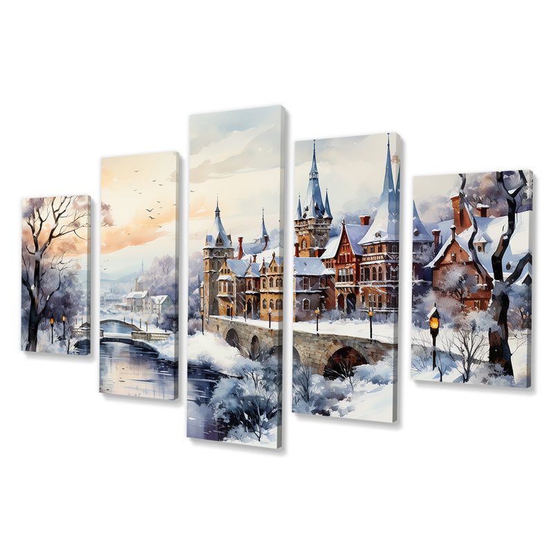  «Wonderful Village Winter At Christmas II - Winter Landscape Multipanel Wall Art
