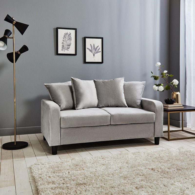 Mitzi 3 Seater Linen Sofa, Velvet, Grey, 2