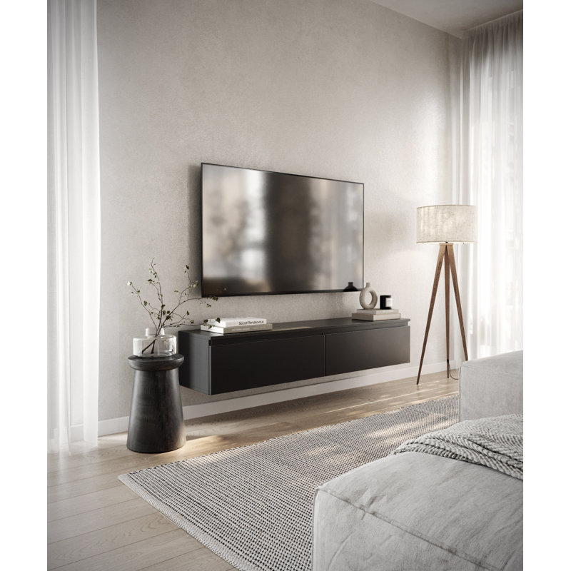 Syvanna Wall-Mounted TV Cabinet, 28.4cm H x 150cm L x 31.8cm W, Black